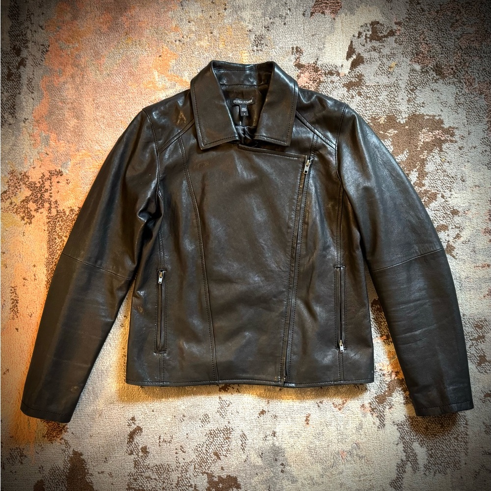 Eileen Fisher Leather Jacket (shell 100% Lamb Leather) Size 4